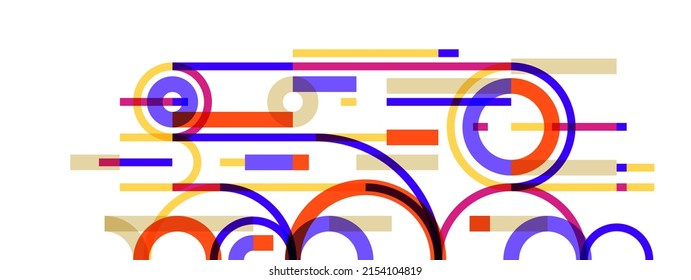 Geometric background with circles and lines vector art, abstract composition technical plan, flat minimal techno system.