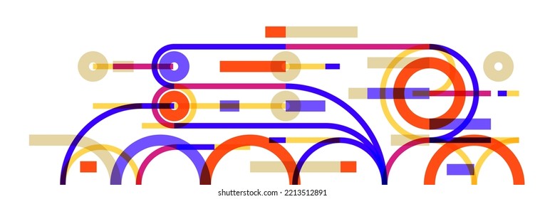 Geometric background with circles and lines vector art, abstract composition technical plan, flat minimal techno system.