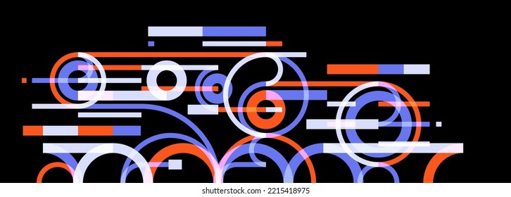 Geometric background with circles and lines vector art, abstract composition technical plan, flat minimal techno system.
