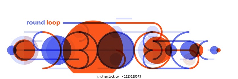 Geometric background with circles and lines vector art, abstract composition technical plan, flat minimal techno system.