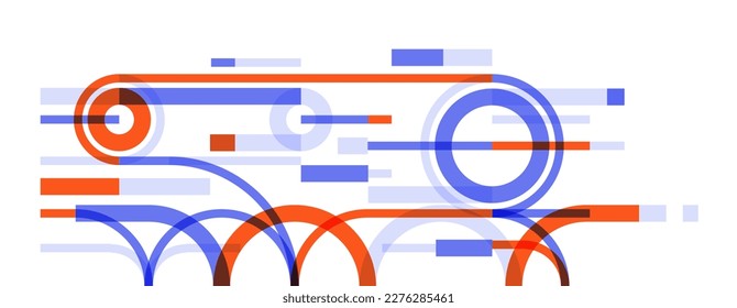 Geometric background with circles and lines vector art, abstract composition technical plan, flat minimal techno system.