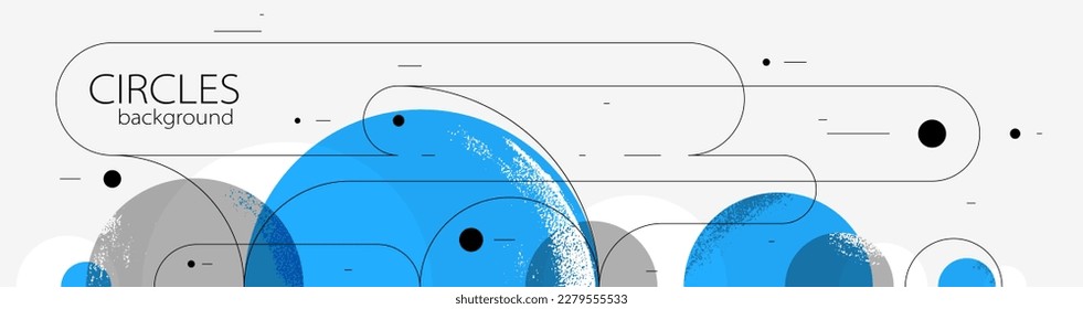 Geometric background with circles and lines vector art, abstract composition technical plan, flat minimal techno system.