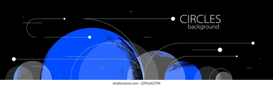 Geometric background with circles and lines vector art, abstract composition technical plan, flat minimal techno system.