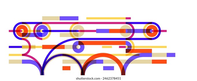 Geometric background with circles and lines vector art, abstract composition technical plan, flat minimal techno system.