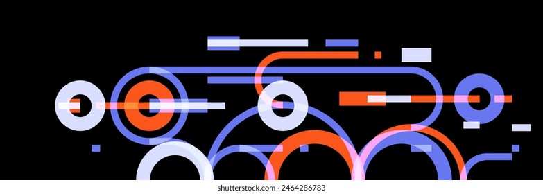 Geometric background with circles and lines vector art, abstract composition technical plan, flat minimal techno system.
