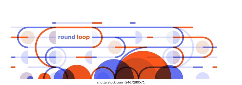 Geometric background with circles and lines vector art, abstract composition technical plan, flat minimal techno system.