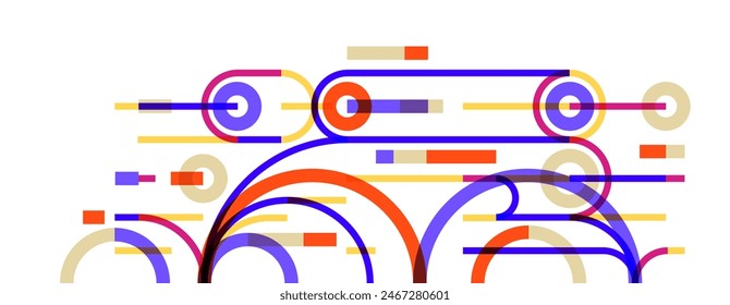 Geometric background with circles and lines vector art, abstract composition technical plan, flat minimal techno system.