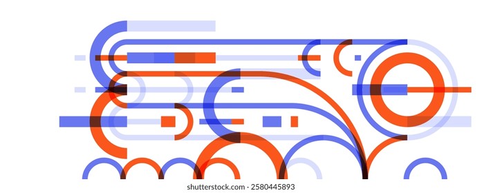 Geometric background with circles and lines vector art, abstract composition technical plan, flat minimal techno system.
