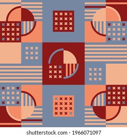 Geometric background. Circles, stripes, squares, crosses