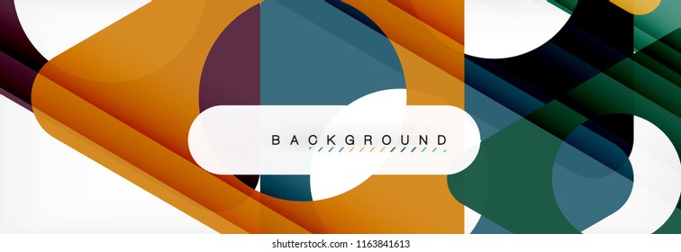 Banner de fondo geométrico, círculos y triángulos. Ilustración de vectores para folletos o volantes de negocios, presentación y diseño web