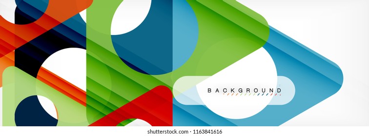 Banner de fondo geométrico, círculos y triángulos. Ilustración de vectores para folletos o volantes de negocios, presentación y diseño web