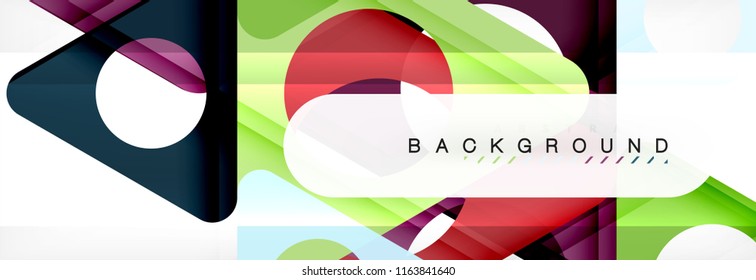 Banner de fondo geométrico, círculos y triángulos. Ilustración de vectores para folletos o volantes de negocios, presentación y diseño web