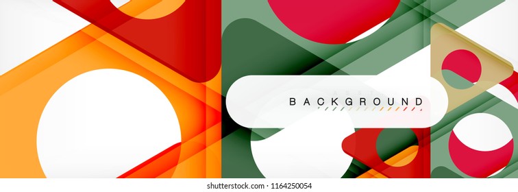 Banner de fondo geométrico, círculos y triángulos. Ilustración de vectores para folletos o volantes de negocios, presentación y diseño web
