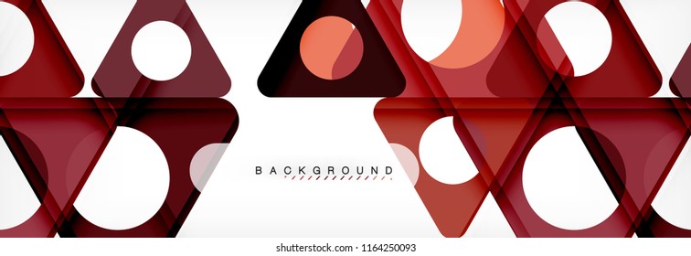 Plano de fundo geométrico, círculos e triângulos moldam banner. Ilustração vetorial para folheto ou folheto comercial, apresentação e layout de design da Web