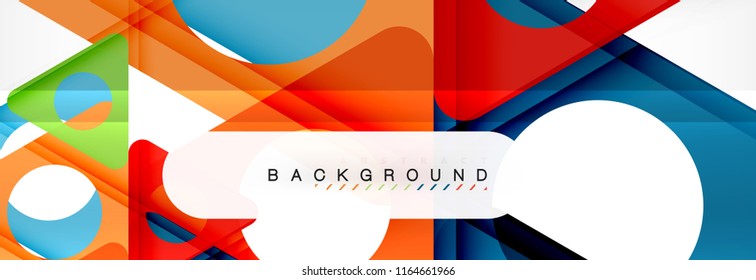 Banner de fondo geométrico, círculos y triángulos. Ilustración de vectores para folletos o volantes de negocios, presentación y diseño web