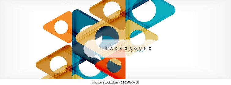 Banner de fondo geométrico, círculos y triángulos. Ilustración de vectores para folletos o volantes de negocios, presentación y diseño web