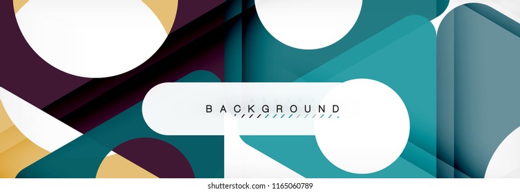 Banner de fondo geométrico, círculos y triángulos. Ilustración de vectores para folletos o volantes de negocios, presentación y diseño web