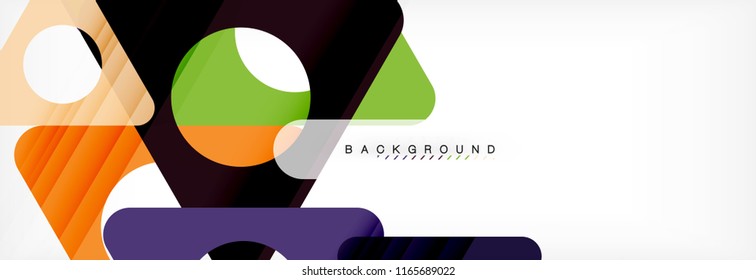 Banner de fondo geométrico, círculos y triángulos. Ilustración de vectores para folletos o volantes de negocios, presentación y diseño web