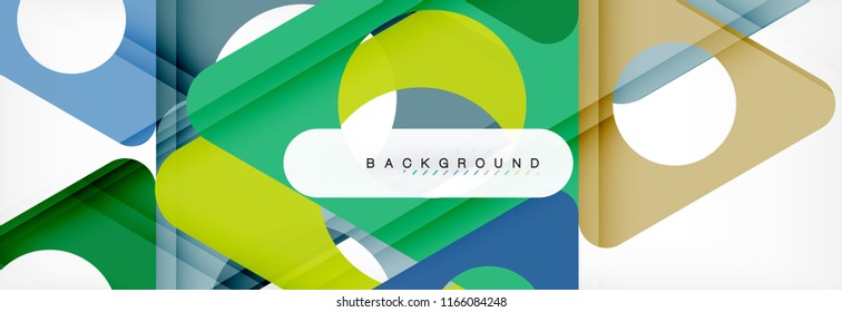 Banner de fondo geométrico, círculos y triángulos. Ilustración de vectores para folletos o volantes de negocios, presentación y diseño web