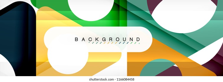 Banner de fondo geométrico, círculos y triángulos. Ilustración de vectores para folletos o volantes de negocios, presentación y diseño web
