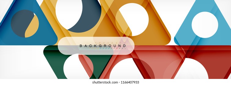 Plano de fundo geométrico, círculos e triângulos moldam banner. Ilustração vetorial para folheto ou folheto comercial, apresentação e layout de design da Web
