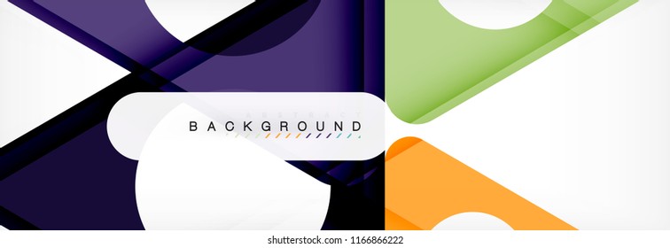 Plano de fundo geométrico, círculos e triângulos moldam banner. Ilustração vetorial para folheto ou folheto comercial, apresentação e layout de design da Web