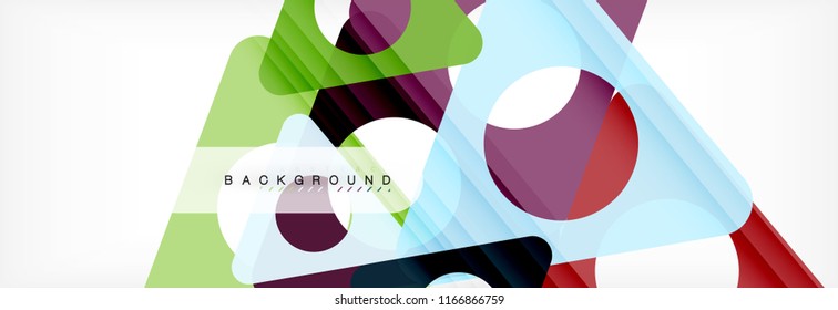 Banner de fondo geométrico, círculos y triángulos. Ilustración de vectores para folletos o volantes de negocios, presentación y diseño web