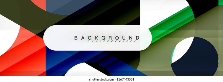 Banner de fondo geométrico, círculos y triángulos. Ilustración de vectores para folletos o volantes de negocios, presentación y diseño web