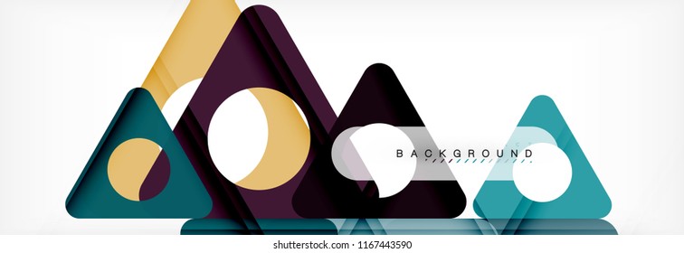 Banner de fondo geométrico, círculos y triángulos. Ilustración de vectores para folletos o volantes de negocios, presentación y diseño web