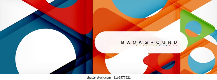 Banner de fondo geométrico, círculos y triángulos. Ilustración de vectores para folletos o volantes de negocios, presentación y diseño web