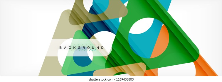 Banner de fondo geométrico, círculos y triángulos. Ilustración de vectores para folletos o volantes de negocios, presentación y diseño web