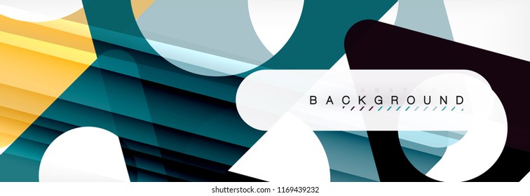 Banner de fondo geométrico, círculos y triángulos. Ilustración de vectores para folletos o volantes de negocios, presentación y diseño web