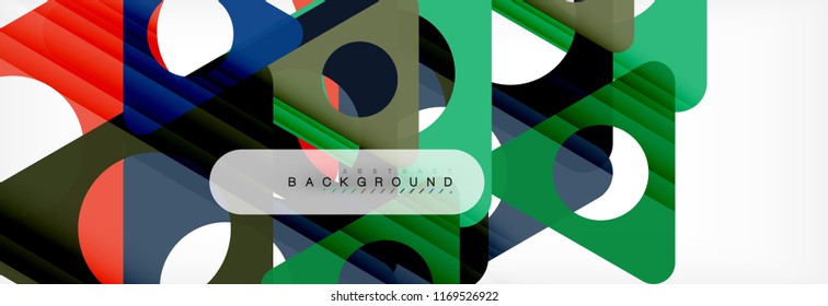 Banner de fondo geométrico, círculos y triángulos. Ilustración de vectores para folletos o volantes de negocios, presentación y diseño web