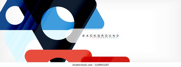 Banner de fondo geométrico, círculos y triángulos. Ilustración de vectores para folletos o volantes de negocios, presentación y diseño web