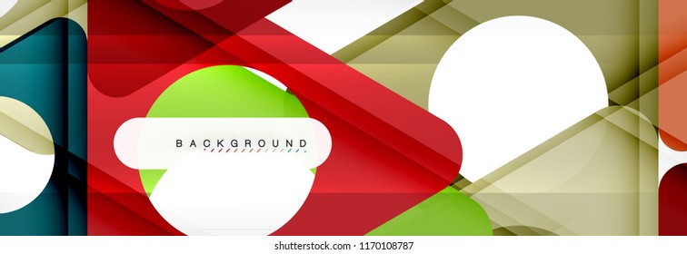 Banner de fondo geométrico, círculos y triángulos. Ilustración de vectores para folletos o volantes de negocios, presentación y diseño web