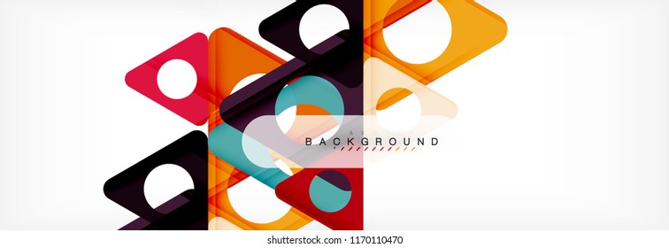 Banner de fondo geométrico, círculos y triángulos. Ilustración de vectores para folletos o volantes de negocios, presentación y diseño web