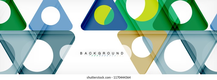 Banner de fondo geométrico, círculos y triángulos. Ilustración de vectores para folletos o volantes de negocios, presentación y diseño web