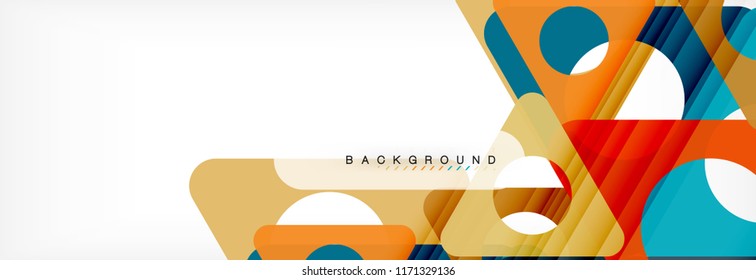 Banner de fondo geométrico, círculos y triángulos. Ilustración de vectores para folletos o volantes de negocios, presentación y diseño web