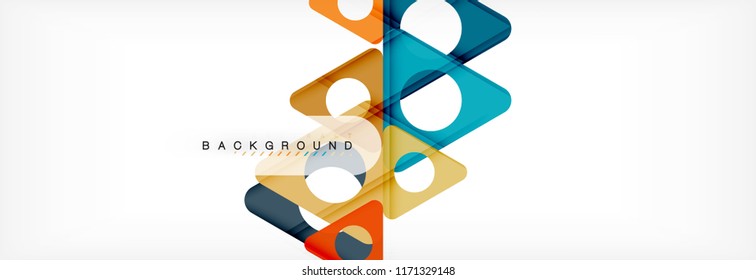 Plano de fundo geométrico, círculos e triângulos moldam banner. Ilustração vetorial para folheto ou folheto comercial, apresentação e layout de design da Web