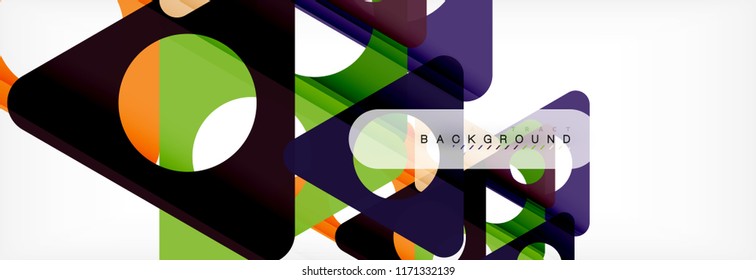 Banner de fondo geométrico, círculos y triángulos. Ilustración de vectores para folletos o volantes de negocios, presentación y diseño web