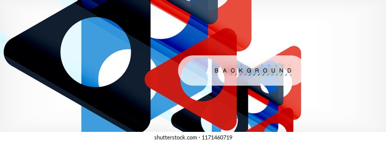 Banner de fondo geométrico, círculos y triángulos. Ilustración de vectores para folletos o volantes de negocios, presentación y diseño web