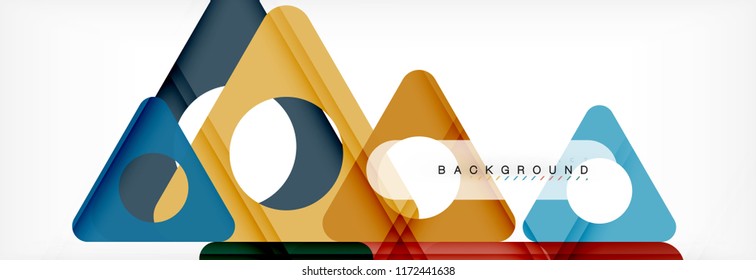 Plano de fundo geométrico, círculos e triângulos moldam banner. Ilustração vetorial para folheto ou folheto comercial, apresentação e layout de design da Web