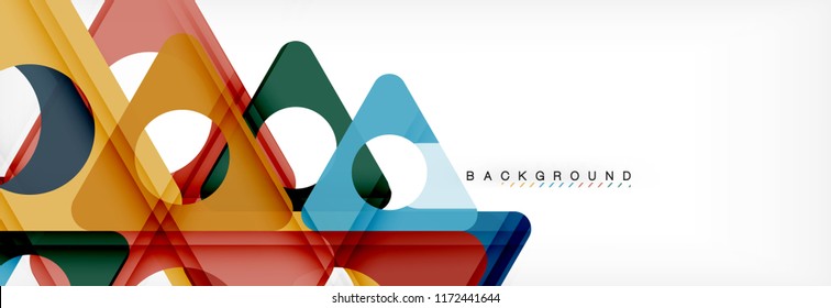 Banner de fondo geométrico, círculos y triángulos. Ilustración de vectores para folletos o volantes de negocios, presentación y diseño web