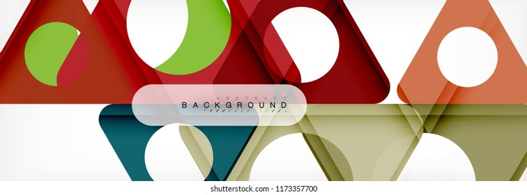 Banner de fondo geométrico, círculos y triángulos. Ilustración de vectores para folletos o volantes de negocios, presentación y diseño web