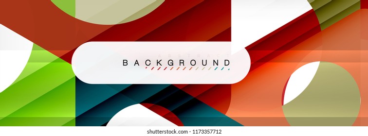 Banner de fondo geométrico, círculos y triángulos. Ilustración de vectores para folletos o volantes de negocios, presentación y diseño web