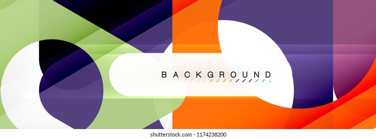 Banner de fondo geométrico, círculos y triángulos. Ilustración de vectores para folletos o volantes de negocios, presentación y diseño web