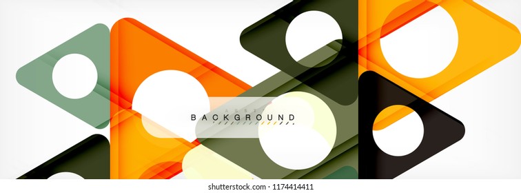 Banner de fondo geométrico, círculos y triángulos. Ilustración de vectores para folletos o volantes de negocios, presentación y diseño web