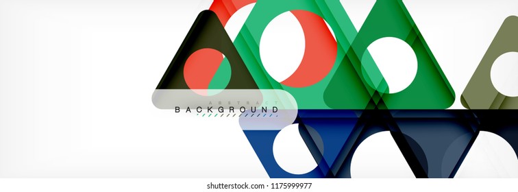 Banner de fondo geométrico, círculos y triángulos. Ilustración de vectores para folletos o volantes de negocios, presentación y diseño web