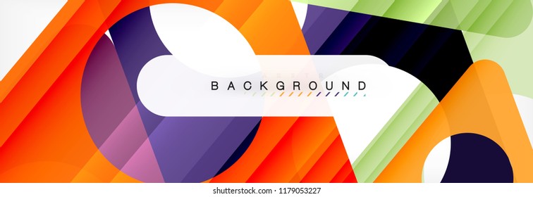 Banner de fondo geométrico, círculos y triángulos. Ilustración de vectores para folletos o volantes de negocios, presentación y diseño web