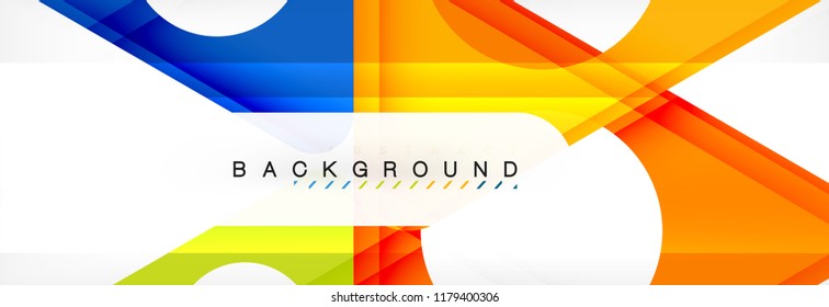 Banner de fondo geométrico, círculos y triángulos. Ilustración de vectores para folletos o volantes de negocios, presentación y diseño web